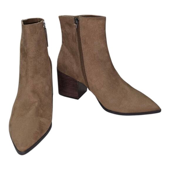 Linea Paolo Women's Sadie Suede Pointed Block Heeled Booties Tan Size‎ 10 M New - Picture 1 of 8